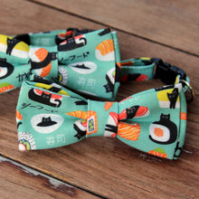 Load image into Gallery viewer, Fishy Sushi and Black Cat Cat Bow Tie