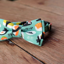 Load image into Gallery viewer, Fishy Sushi and Black Cat Cat Bow Tie