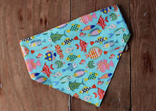 Load image into Gallery viewer, Orange and Fish Scrunchie Reversible Dog Bandana