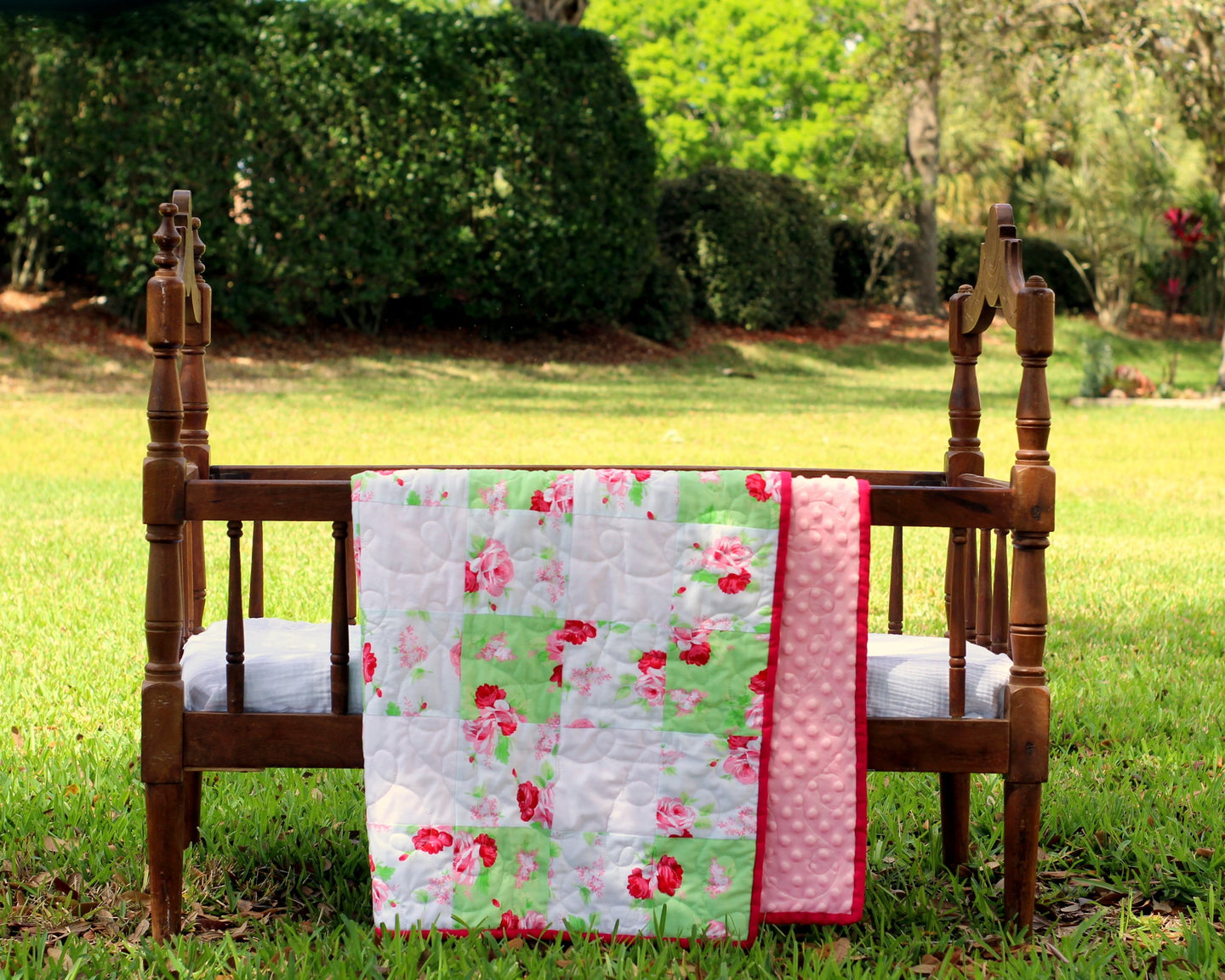 Pink Floral Shabby Chic / Farmhouse Small Quilt
