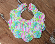 Load image into Gallery viewer, Watercolor Palm Tree Scalloped Bib
