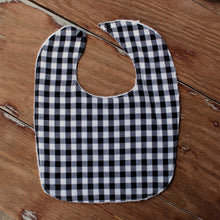 Load image into Gallery viewer, Black and White Homespun Gingham Cotton Baby Bibs
