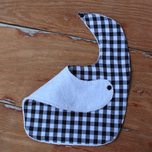 Load image into Gallery viewer, Black and White Homespun Gingham Cotton Baby Bibs

