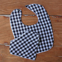 Load image into Gallery viewer, Black and White Homespun Gingham Cotton Baby Bibs
