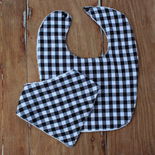 Load image into Gallery viewer, Black and White Homespun Gingham Cotton Baby Bibs
