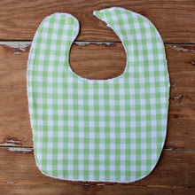 Load image into Gallery viewer, Green and White Homespun Gingham Cotton Baby Bibs
