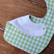 Load image into Gallery viewer, Green and White Homespun Gingham Cotton Baby Bibs
