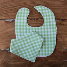 Load image into Gallery viewer, Green and White Homespun Gingham Cotton Baby Bibs
