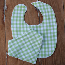 Load image into Gallery viewer, Green and White Homespun Gingham Cotton Baby Bibs
