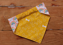Load image into Gallery viewer, Rainbow and Dog Bone Reversible Dog Bandana
