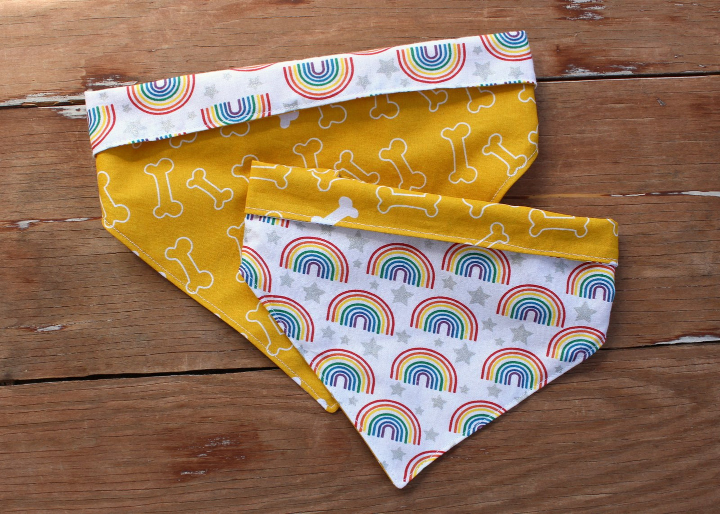 Rainbow and Dog Bone Reversible Dog Bandana