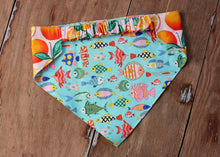 Load image into Gallery viewer, Orange and Fish Scrunchie Reversible Dog Bandana
