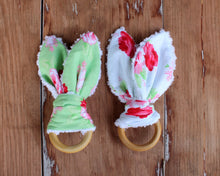 Load image into Gallery viewer, Pink Floral Bunny Ear Teethers
