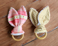 Load image into Gallery viewer, Gold and Pink Bunny Ear Teethers
