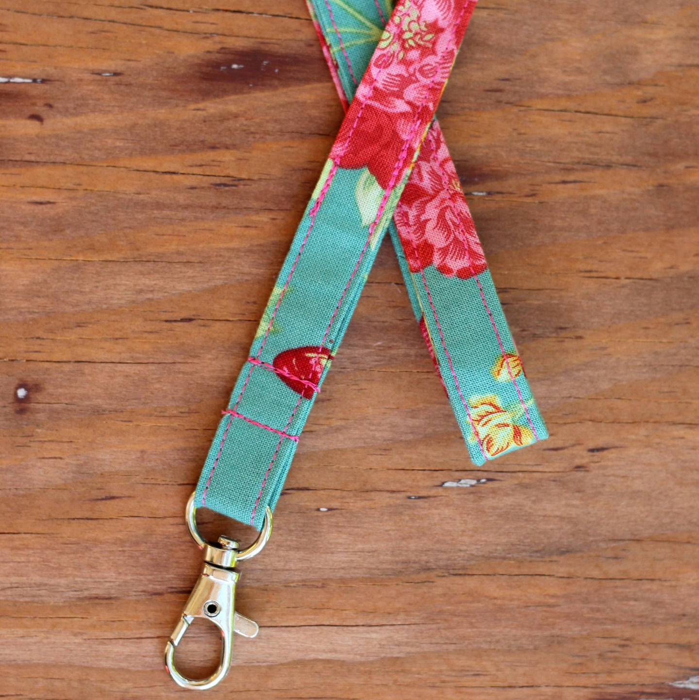 Floral Pink and Green Lanyard
