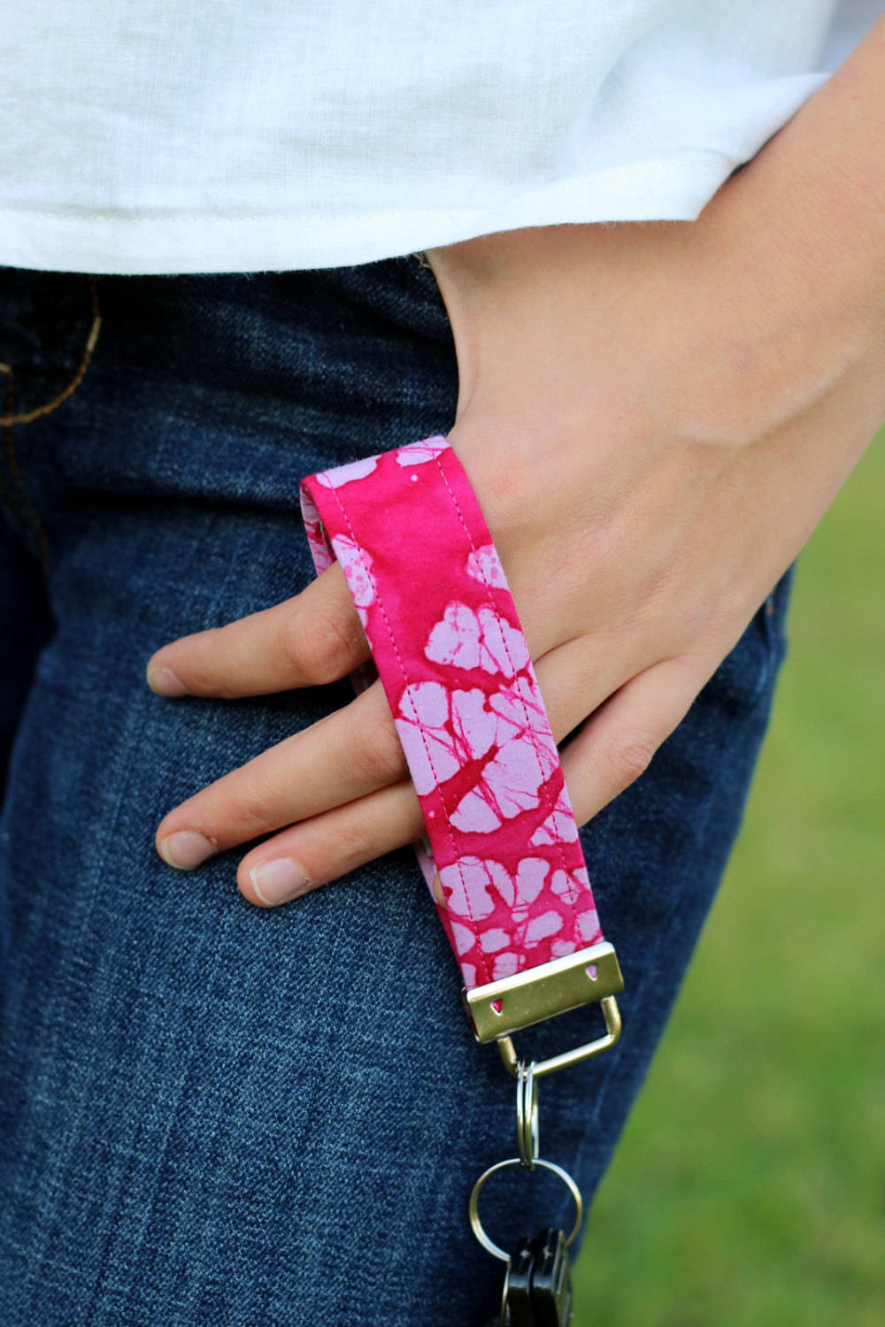 Pink Batik Wristlet Key Fob